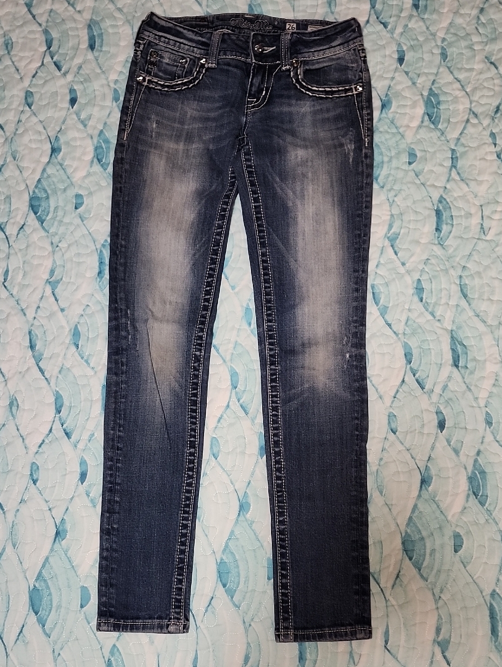 Miss Me Women's Faded Dark Blue Skinny Jeans
